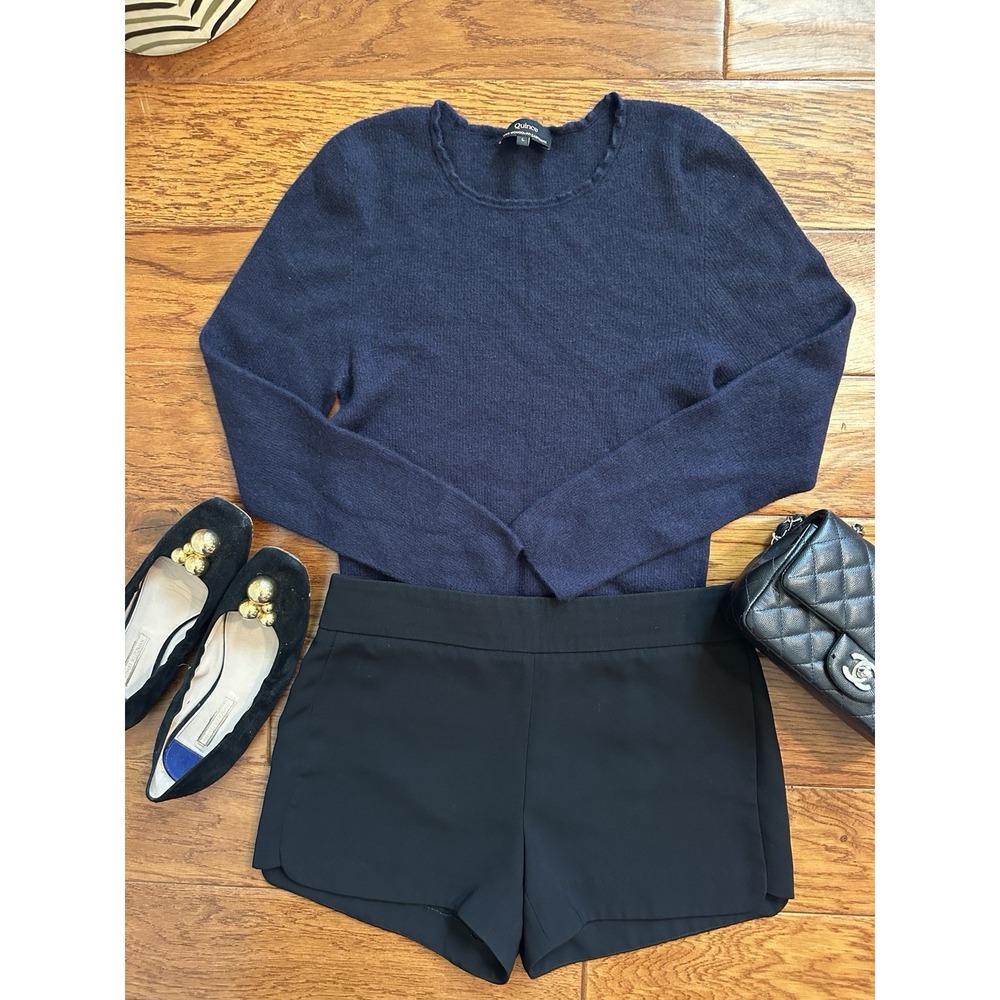Quince Womens Large L 100% Mongolian Cashmere Sweater Navy Blue Crew Neck Top